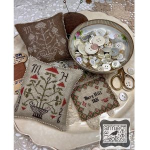 Mary Hill 1826, Pincushions and Calling Card by Annie Beez Folk Art