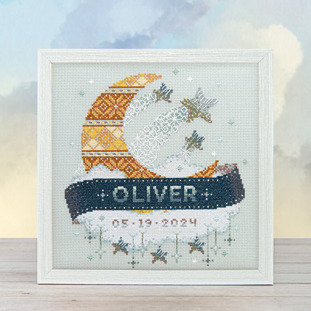 Modern Baby Sampler - Moon + Stars by Counting Puddles ~ Nashville25