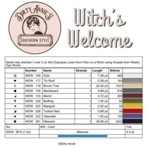 Witch’s Welcome chart by Dirty Annie’s