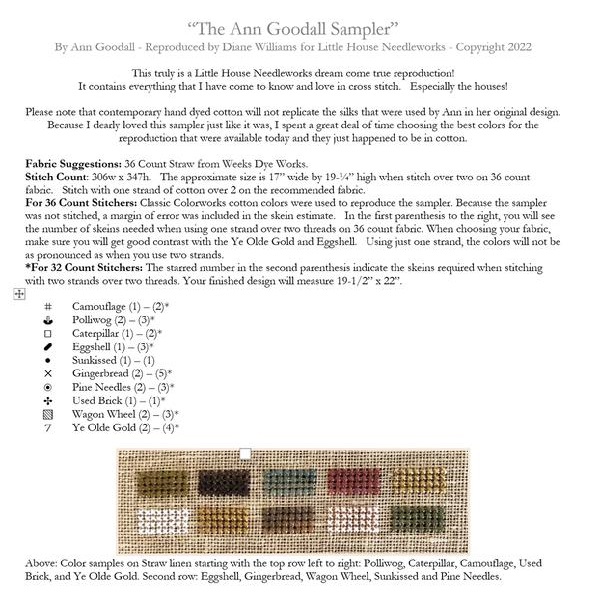Ann Goodall Sampler by Little House Needleworks - Image 2