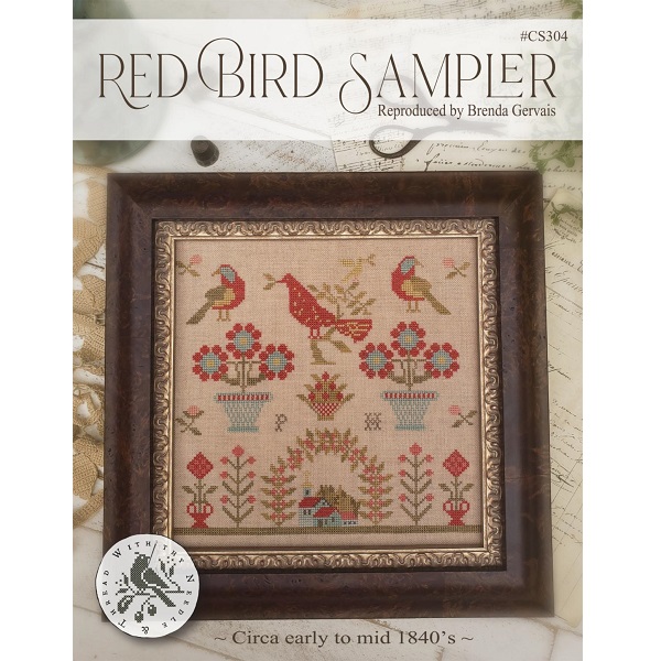Red Bird Sampler, an antique reproduction by With Thy Needle & Thread