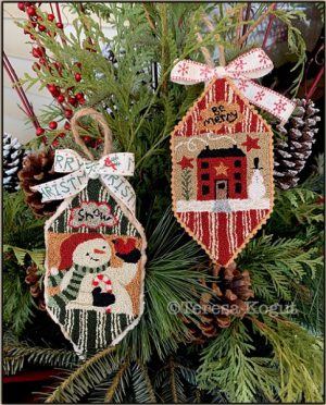 Snowman & House ornaments PUNCHNEEDLE by Teresa Kogut