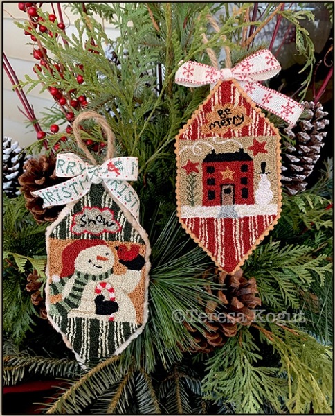 Snowman & House ornaments PUNCHNEEDLE by Teresa Kogut